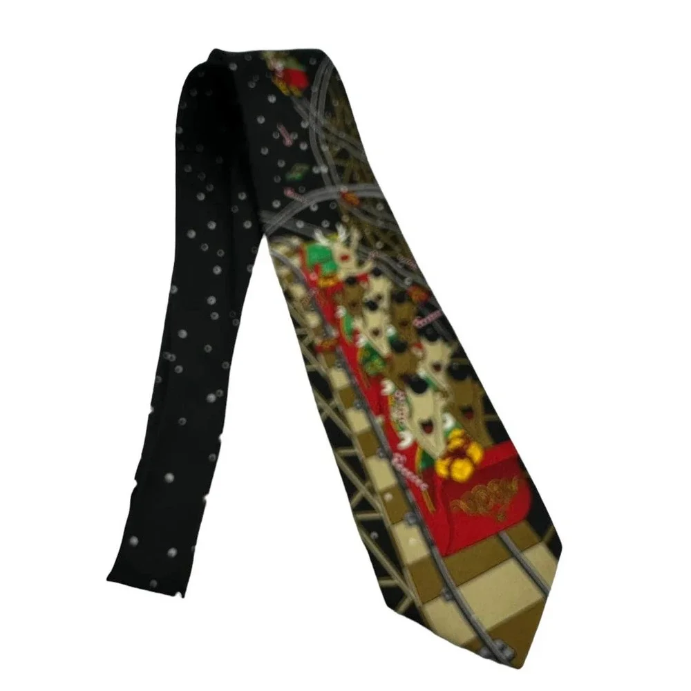 CHRISTMAS HOLIDAY REINDEER SLEIGH ROLLER COASTER MEN’S TIE